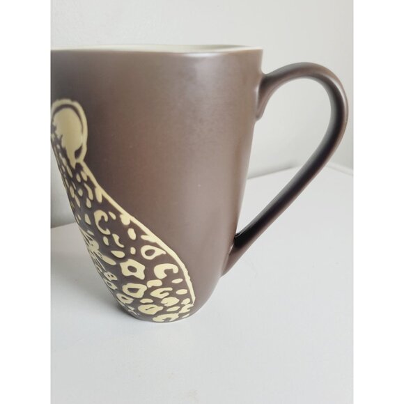 Vintage Leopard Coffee Tea Mug Spectrum Embossed Pottery Brown and Cream - Picture 2 of 7